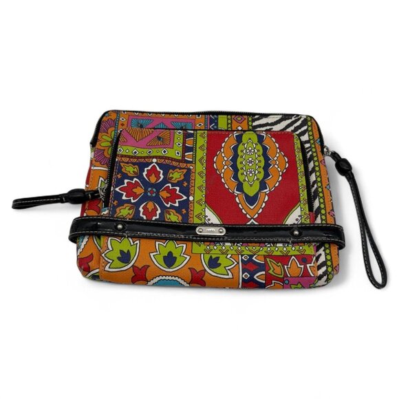 Rafé Colorful Patchwork Wristlet Clutch With Zipper & Black Strap - Picture 1 of 5